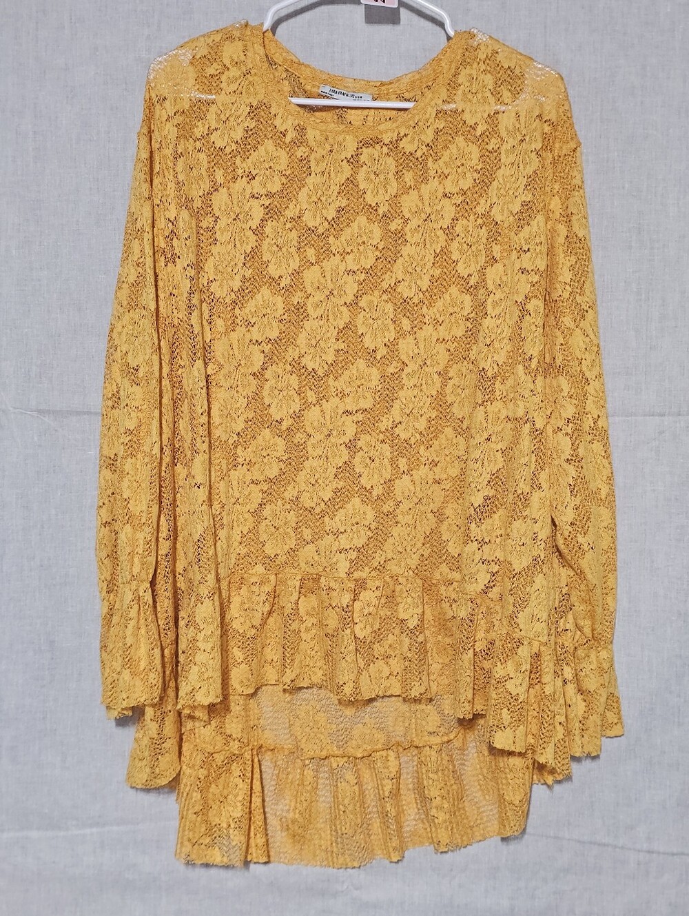 Zara Mustard Yellow Lace Peplum Long Sleeve Top